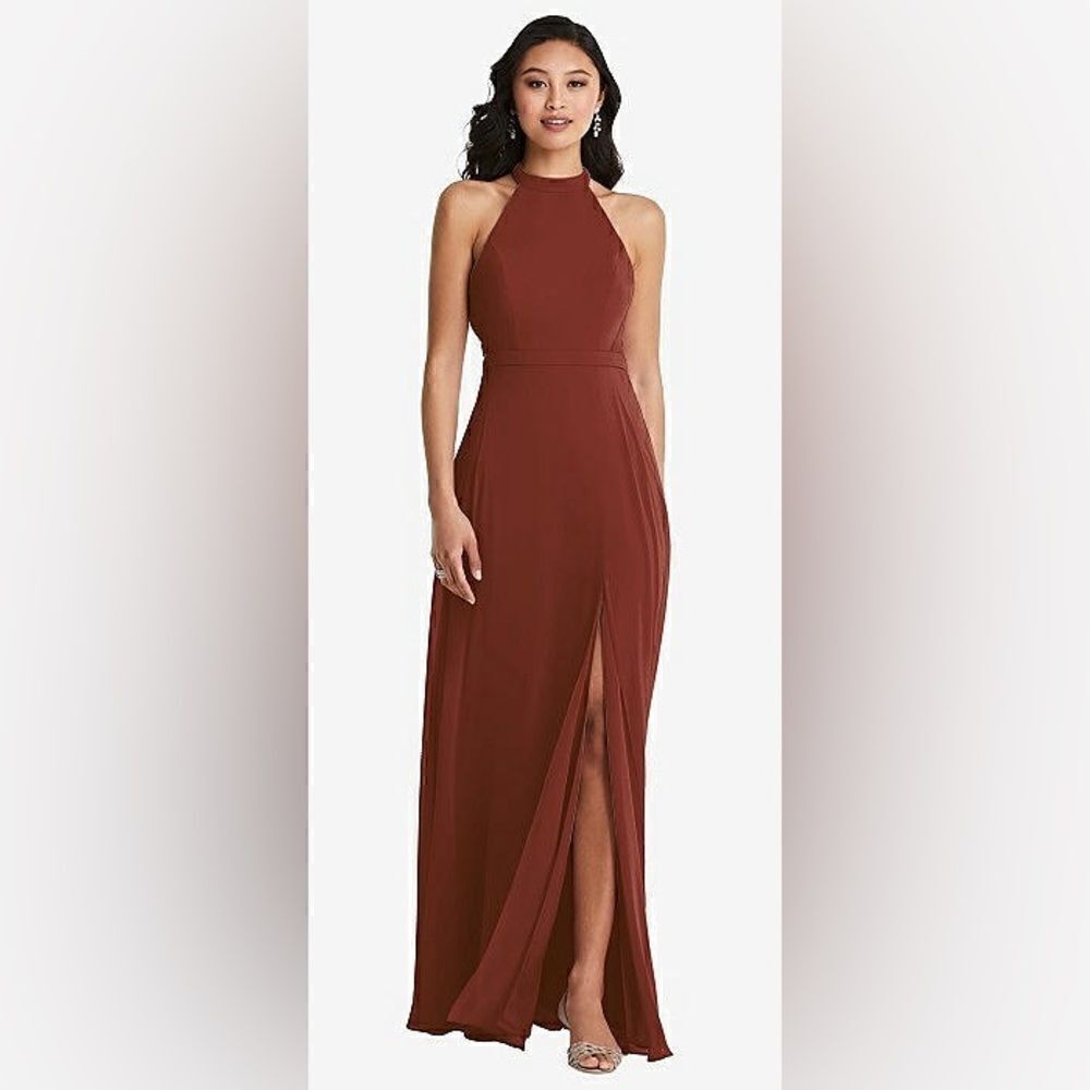 Dessy Collection | STAND COLLAR HALTER MAXI DRESS